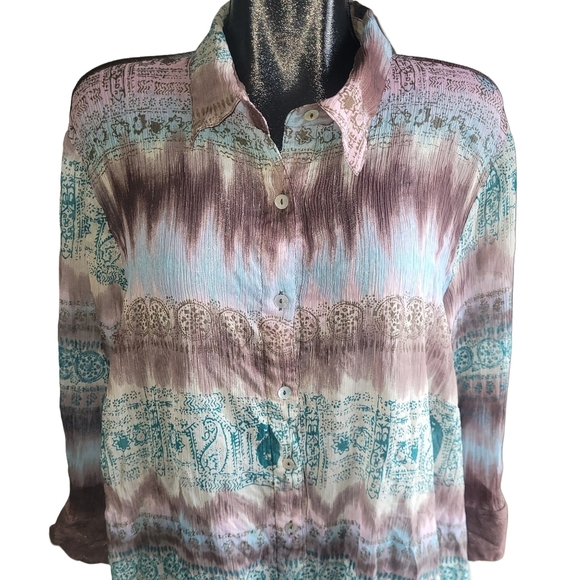 Bill Blass Jeanswear Multi Colored Semi Sheer Blouse 2X - Picture 2 of 7